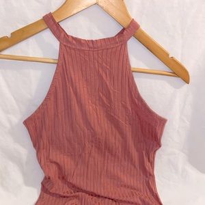 High neck sleeveless ribbed bodycon dress